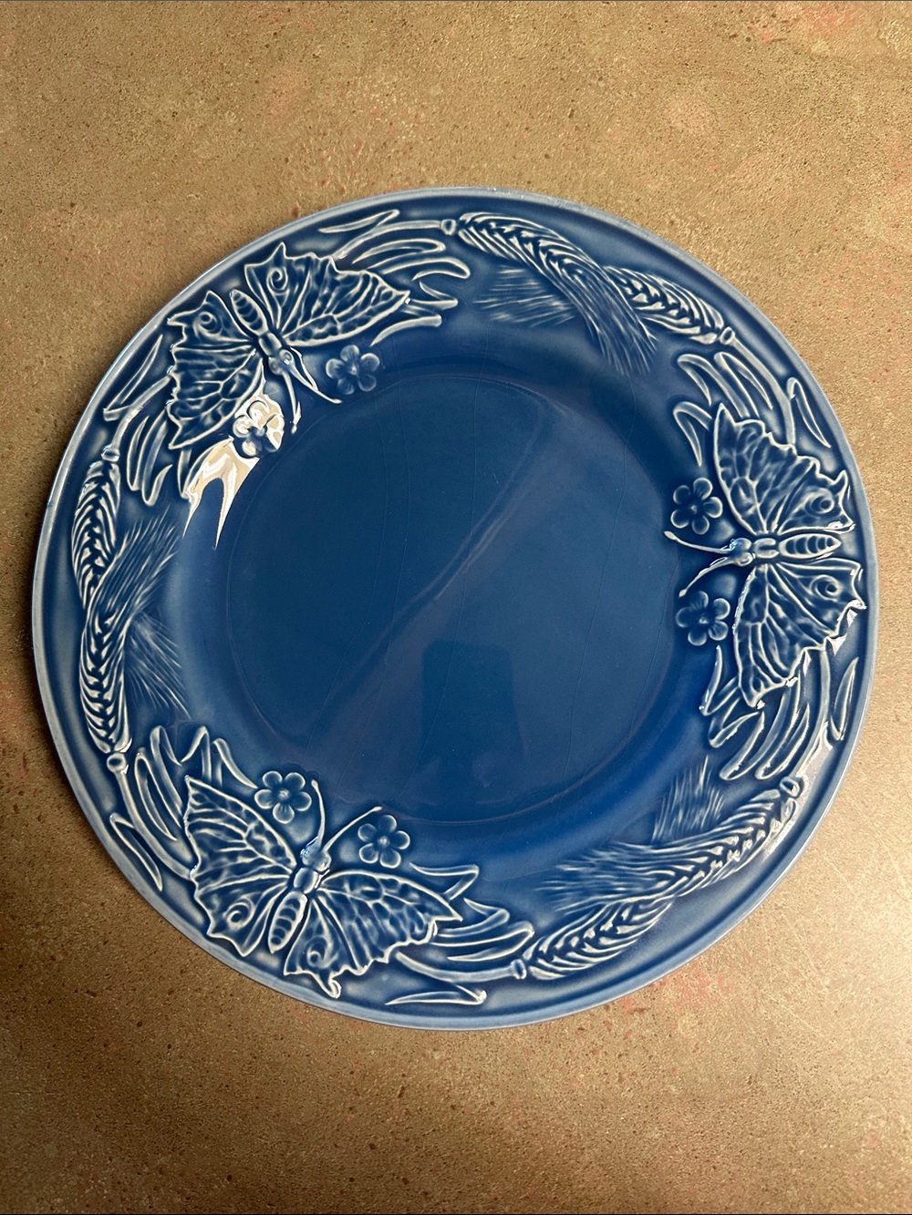Bordallo Pinheiro “Papillon” Cobalt Blue Embossed Butterfly Dinner Plate